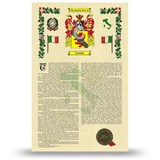 Caceres Armorial History with Coat of Arms