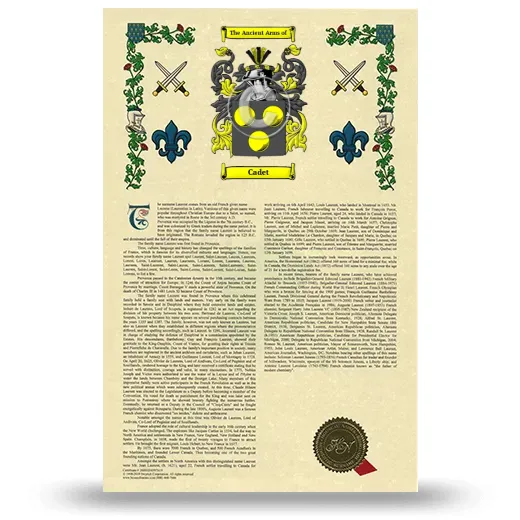 Cadet Armorial History with Coat of Arms