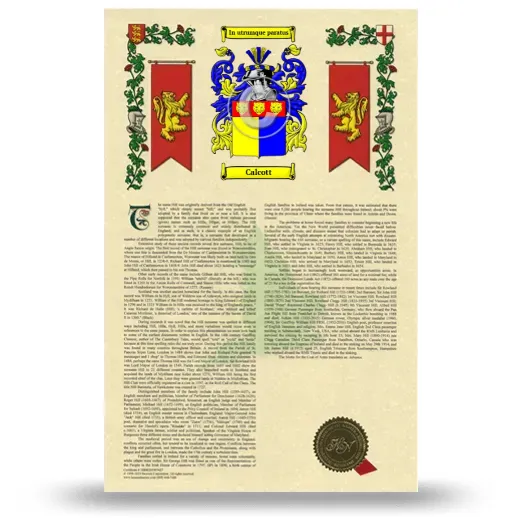Calcott Armorial History with Coat of Arms