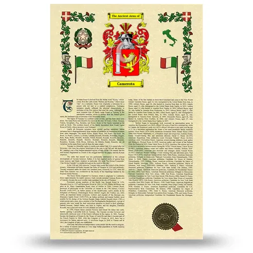 Camerota Armorial History with Coat of Arms