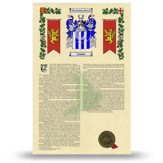 Camme Armorial History with Coat of Arms