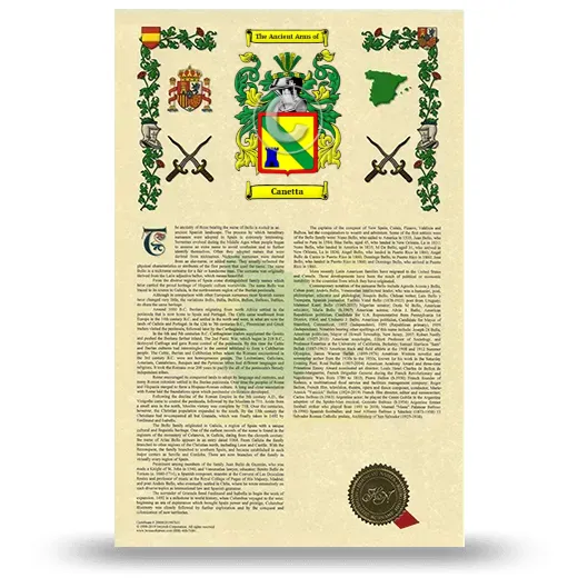 Canetta Armorial History with Coat of Arms