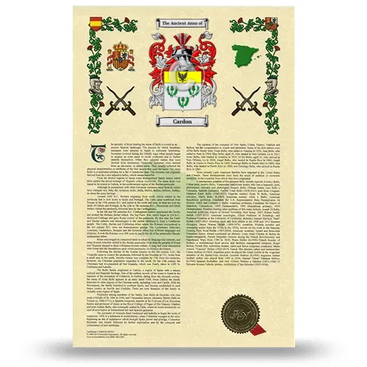 Cardon Armorial History with Coat of Arms