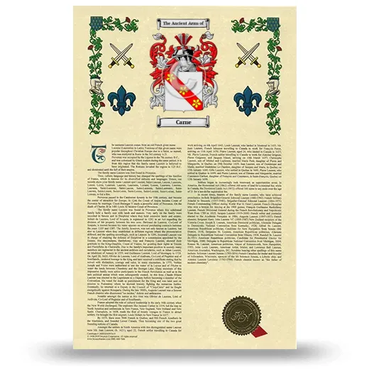 Carne Armorial History with Coat of Arms