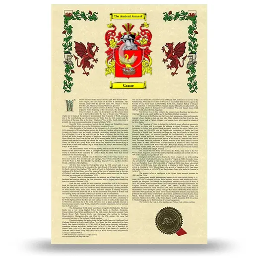 Carne Armorial History with Coat of Arms