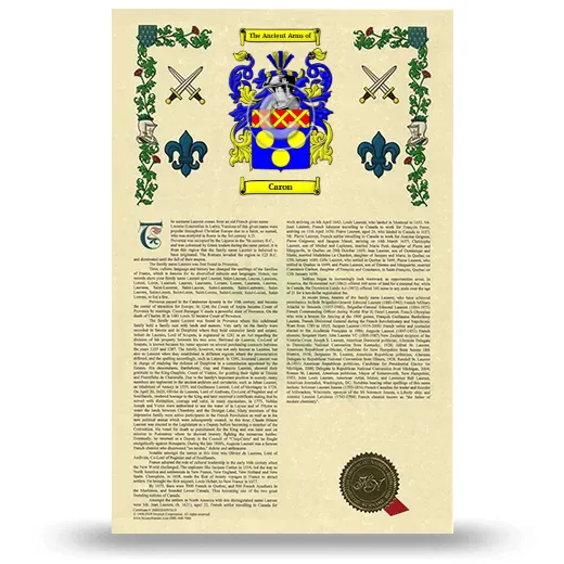 Caron Armorial History with Coat of Arms