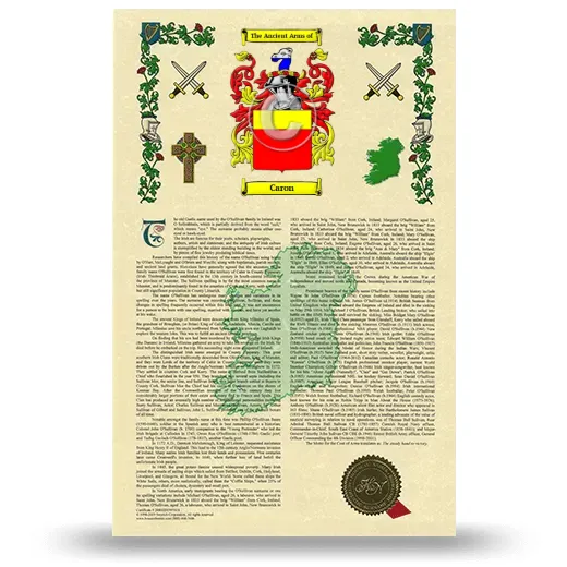 Caron Armorial History with Coat of Arms