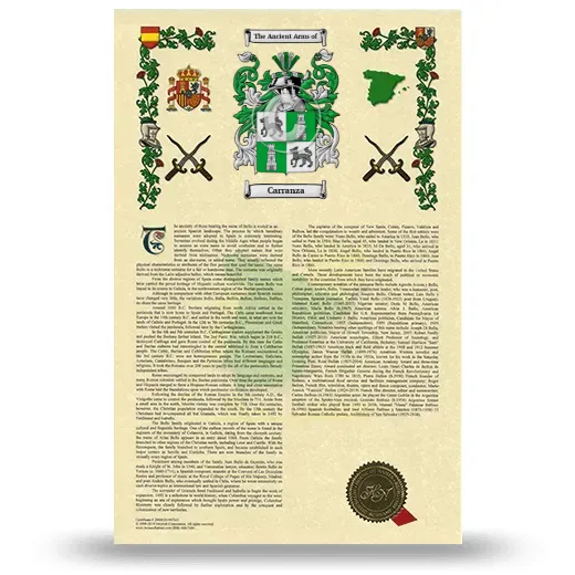Carranza Armorial History with Coat of Arms
