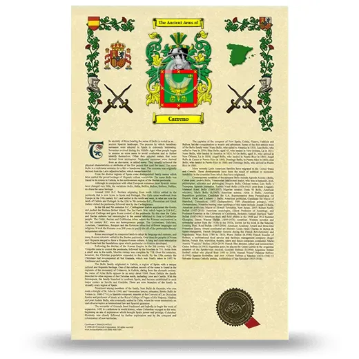 Carreno Armorial History with Coat of Arms