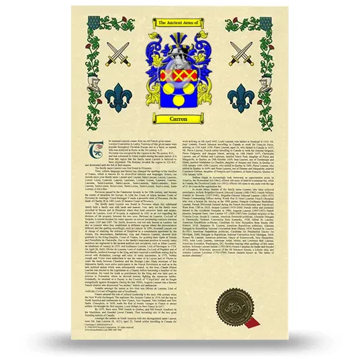 Carron Armorial History with Coat of Arms