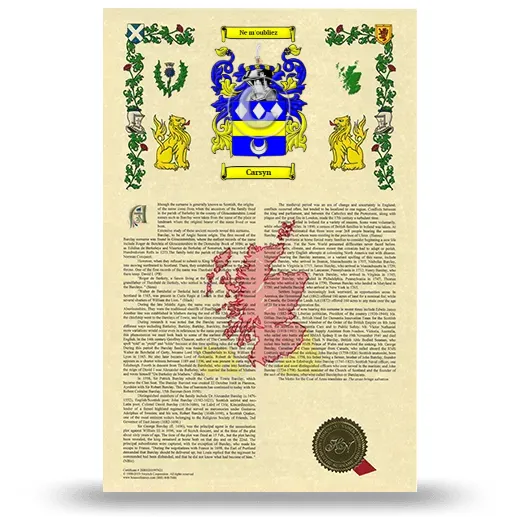 Carsyn Armorial History with Coat of Arms