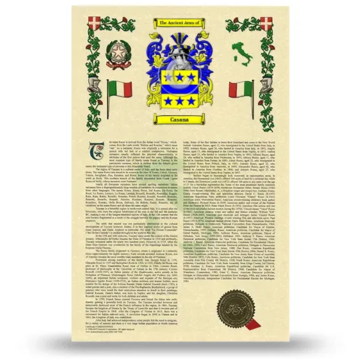 Casana Armorial History with Coat of Arms