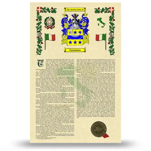 Cassanova Armorial History with Coat of Arms