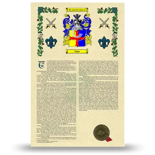 Caye Armorial History with Coat of Arms