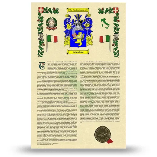 Celentani Armorial History with Coat of Arms