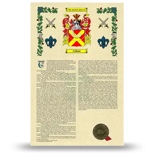 Celloni Armorial History with Coat of Arms