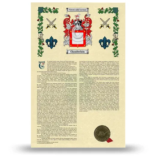 Chamberlain Armorial History with Coat of Arms