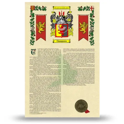 Champness Armorial History with Coat of Arms