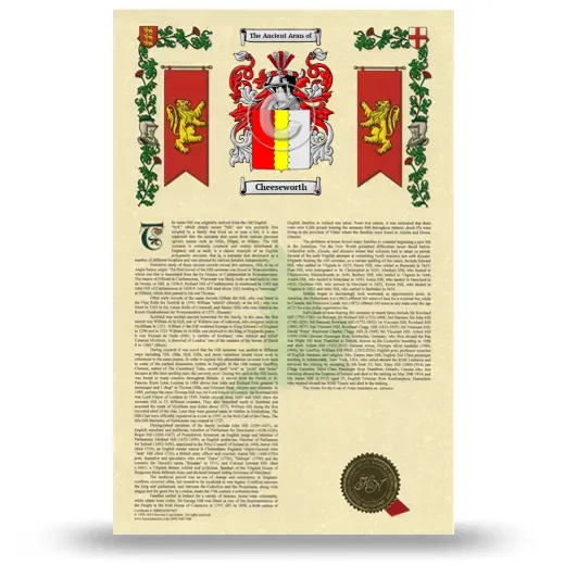Cheeseworth Armorial History with Coat of Arms