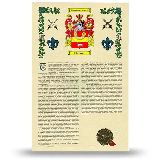 Chennier Armorial History with Coat of Arms
