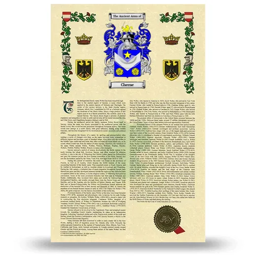 Cherne Armorial History with Coat of Arms