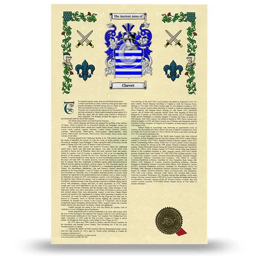 Chevet Armorial History with Coat of Arms
