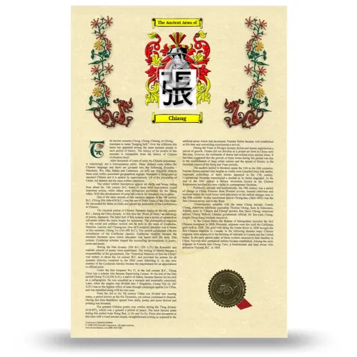 Chiang Armorial History with Coat of Arms