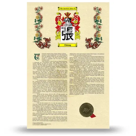 Chiong Armorial History with Coat of Arms