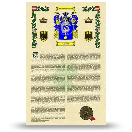 Clasen Armorial History with Coat of Arms