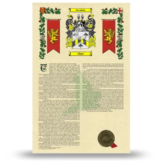Claye Armorial History with Coat of Arms