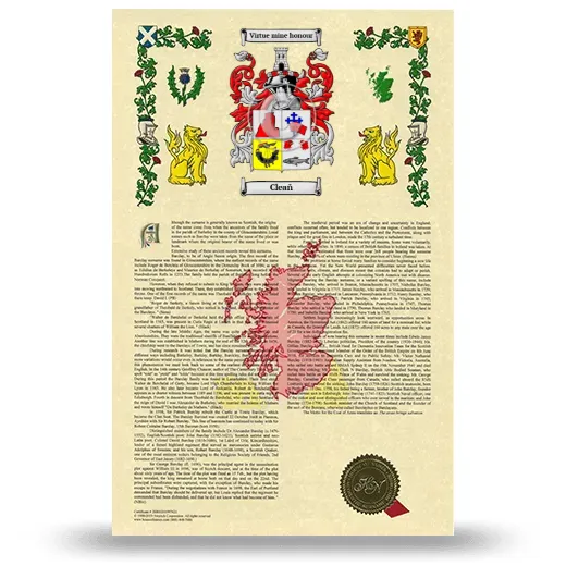 Cleañ Armorial History with Coat of Arms