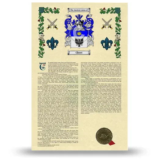 Cleret Armorial History with Coat of Arms