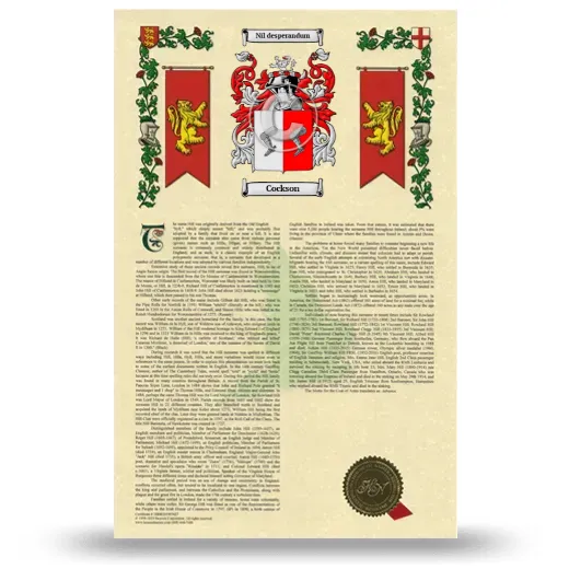 Cockson Armorial History with Coat of Arms