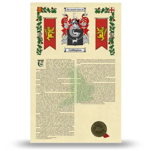 Coddinghan Armorial History with Coat of Arms
