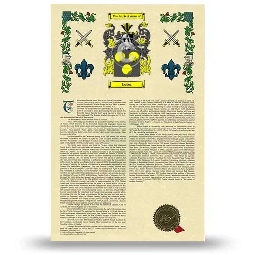 Coder Armorial History with Coat of Arms
