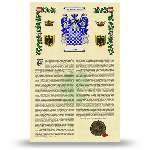 Coen Armorial History with Coat of Arms