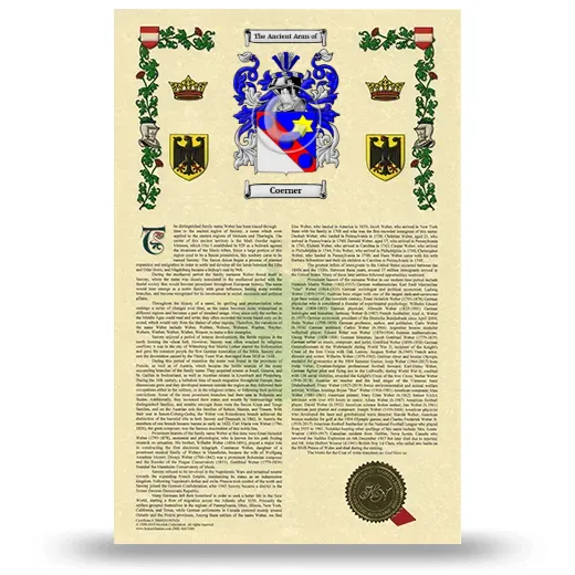 Coerner Armorial History with Coat of Arms
