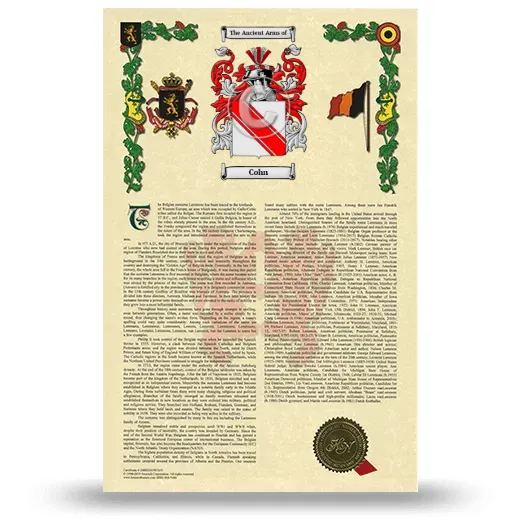 Cohn Armorial History with Coat of Arms