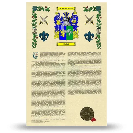 Collet Armorial History with Coat of Arms