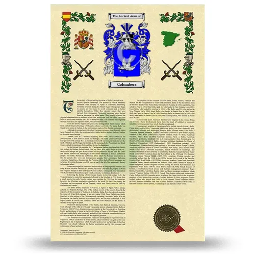 Columbers Armorial History with Coat of Arms