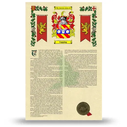 Copping Armorial History with Coat of Arms