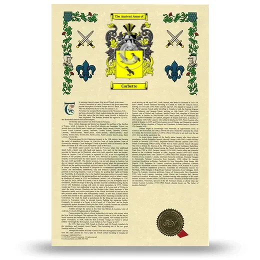 Corbette Armorial History with Coat of Arms