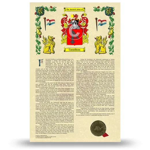 Cornelison Armorial History with Coat of Arms