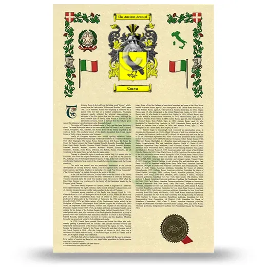 Corva Armorial History with Coat of Arms
