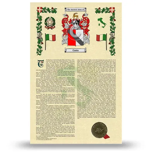 Costa Armorial History with Coat of Arms