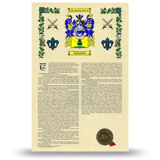 Costantini Armorial History with Coat of Arms