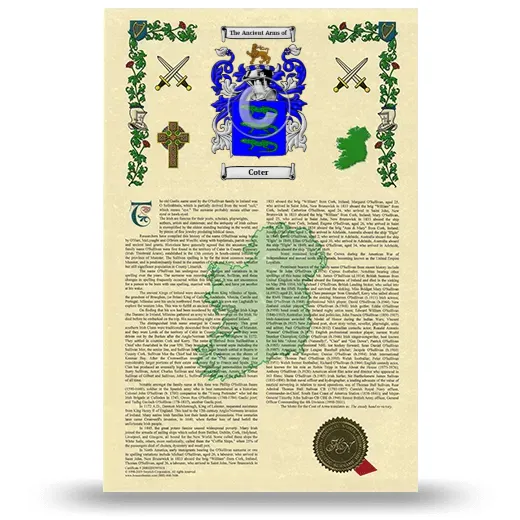 Coter Armorial History with Coat of Arms
