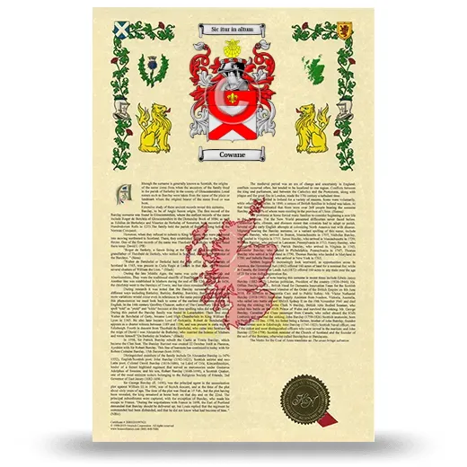 Cowane Armorial History with Coat of Arms