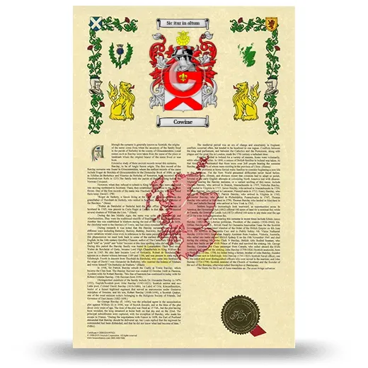Cowine Armorial History with Coat of Arms