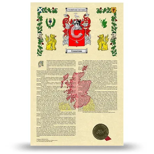 Cranstom Armorial History with Coat of Arms